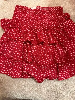 Zara Red Smocked Top with White Speckle Print